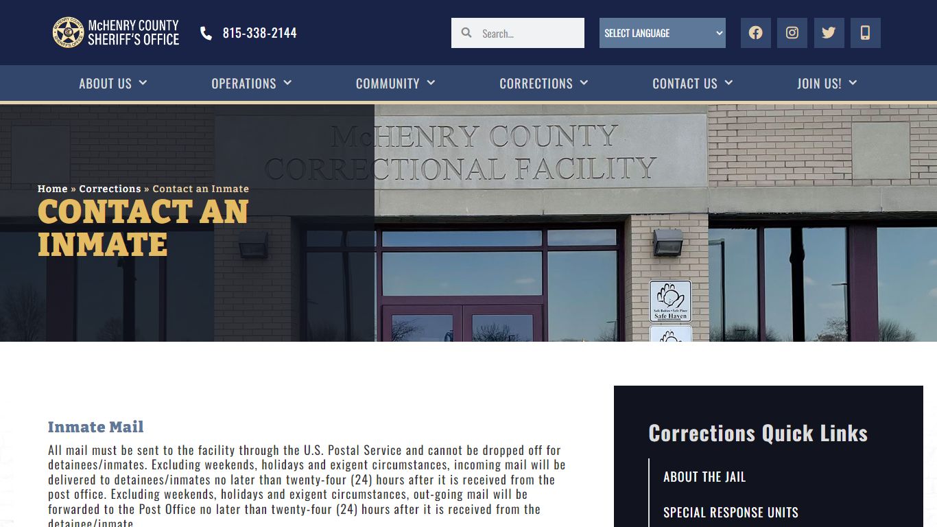 Contact an Inmate - McHenry County Sheriff's Office